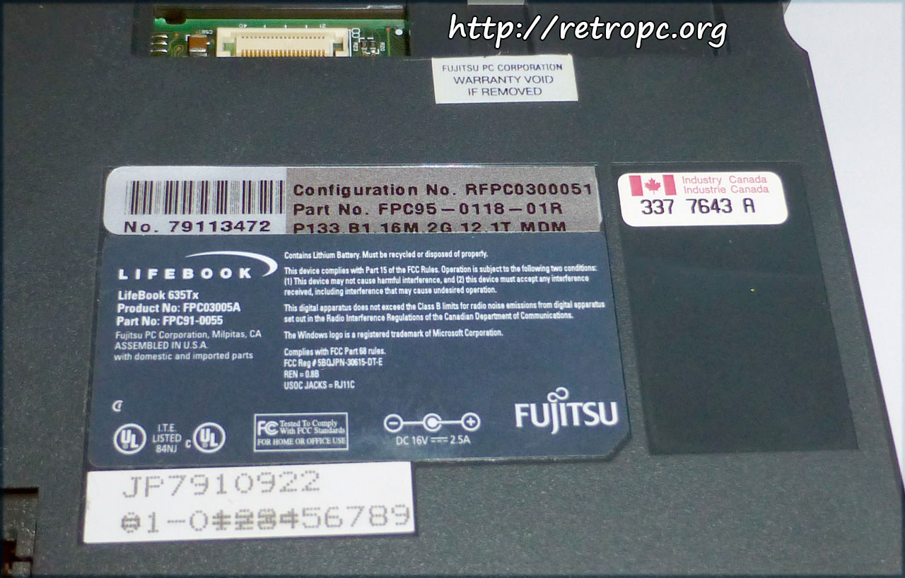 Этикетка ноутбука Fujitsu LifeBook 635Tx
