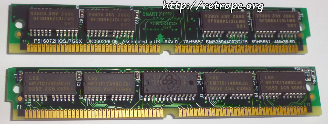 Модули памяти SIMM 72 pin P516072HQSJ7G0X 78H5657 с полурусской микросхемой SEC KOREA 903 КМЦЦС410ЭСК-6 из платы SSA Adapter 4-D