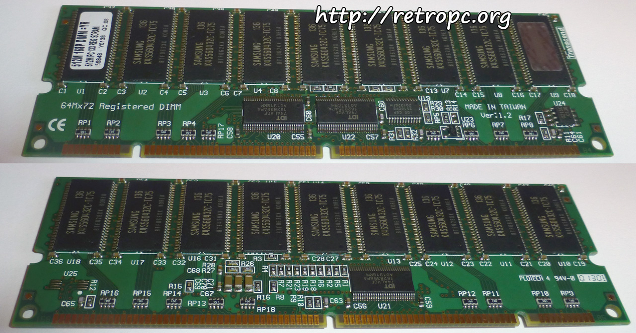 Модуль серверной памяти DIMM Transcend Registered 512MPC133REG SDRAM из серверной двухпроцессорной материнской платы Intel Server Board G7ESZ