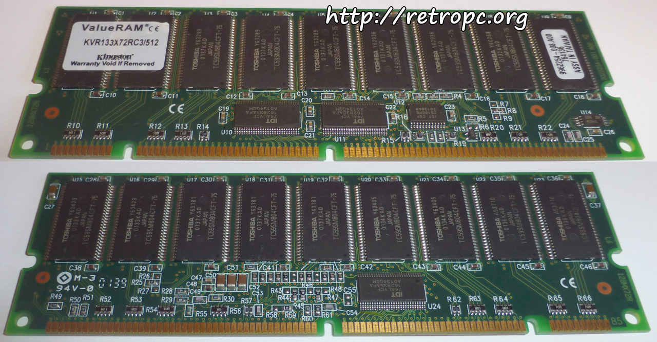 Модуль серверной памяти DIMM ValueRAM Kingston Registered KVR133X72RC3/512 из серверной 2-х процессорной материнской платы Intel Server Board G7ESZ