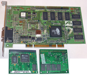 Двухэтажная видеокарта ATI Rage 128 GL PCI в разобранном виде