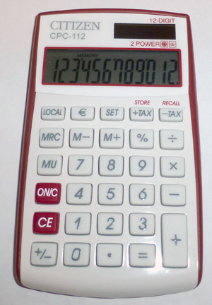 Калькулятор Citizen CPC-112 во включенном состоянии