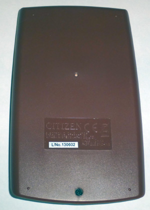 Калькулятор Citizen CPC-112 сзади